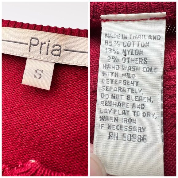 Pria Red Full Zip Cotton Blend Cardigan Sweater Small - Minor Flaws - Picture 3 of 10